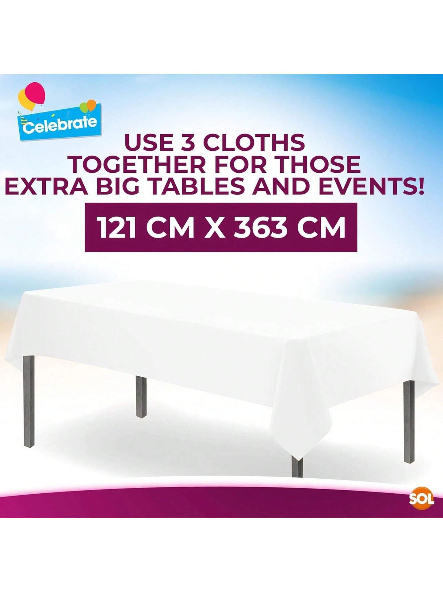 SOL 9pk White Table Cloth Party 121x121cm Plastic Cover Tablecloth Disposable For Parties - Heavy Duty Spill Protection - Opaque Design For Weddings, Buffets, Catering, Gender Reveals & Events
