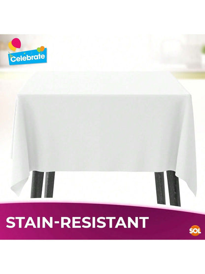 SOL 9pk White Table Cloth Party 121x121cm Plastic Cover Tablecloth Disposable For Parties - Heavy Duty Spill Protection - Opaque Design For Weddings, Buffets, Catering, Gender Reveals & Events