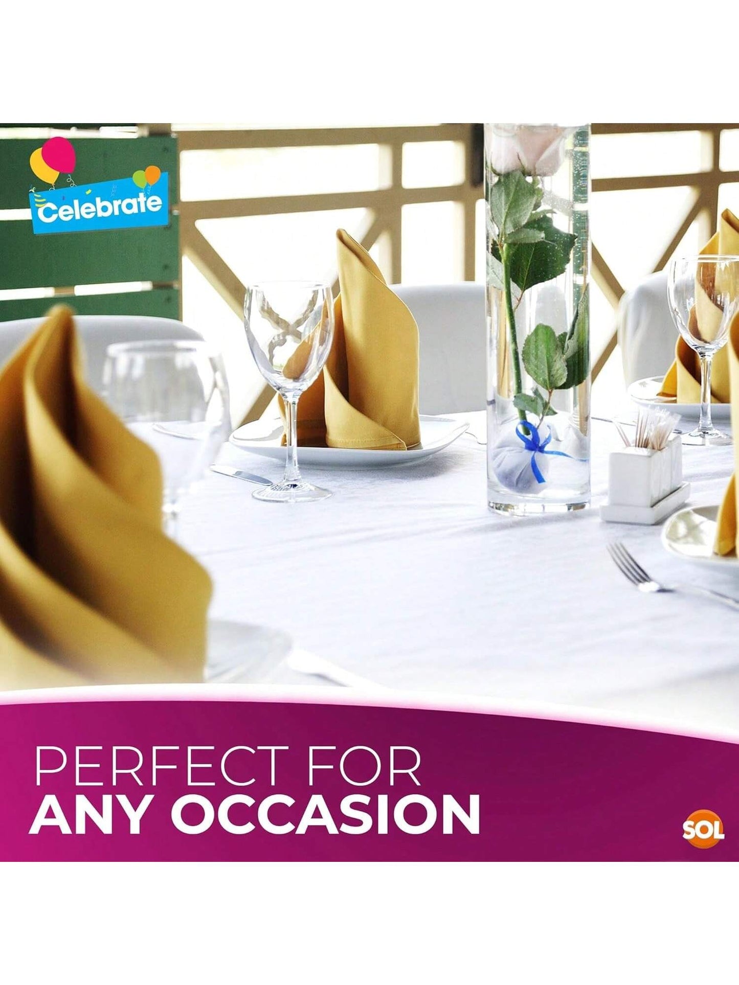 SOL 9pk White Table Cloth Party 121x121cm Plastic Cover Tablecloth Disposable For Parties - Heavy Duty Spill Protection - Opaque Design For Weddings, Buffets, Catering, Gender Reveals & Events