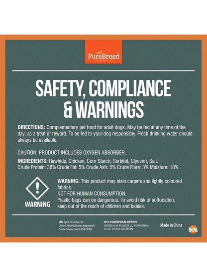 SOL 50pk Meaty Twist Wrap Delicious Dog Treats, Twist Rawhide Sticks In Savoury Chicken Flavour, Puppy Chews For Reward & Training, Low Fat, High Protein Dog Chew Sticks Convenient For Travel & Walks