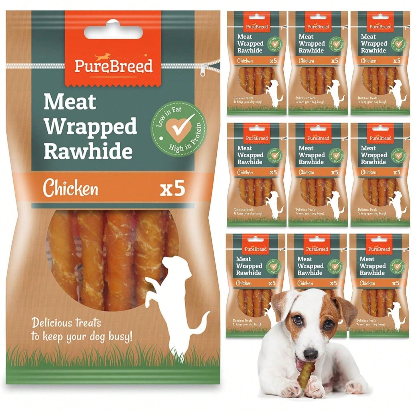 SOL 50pk Meaty Twist Wrap Delicious Dog Treats, Twist Rawhide Sticks In Savoury Chicken Flavour, Puppy Chews For Reward & Training, Low Fat, High Protein Dog Chew Sticks Convenient For Travel & Walks
