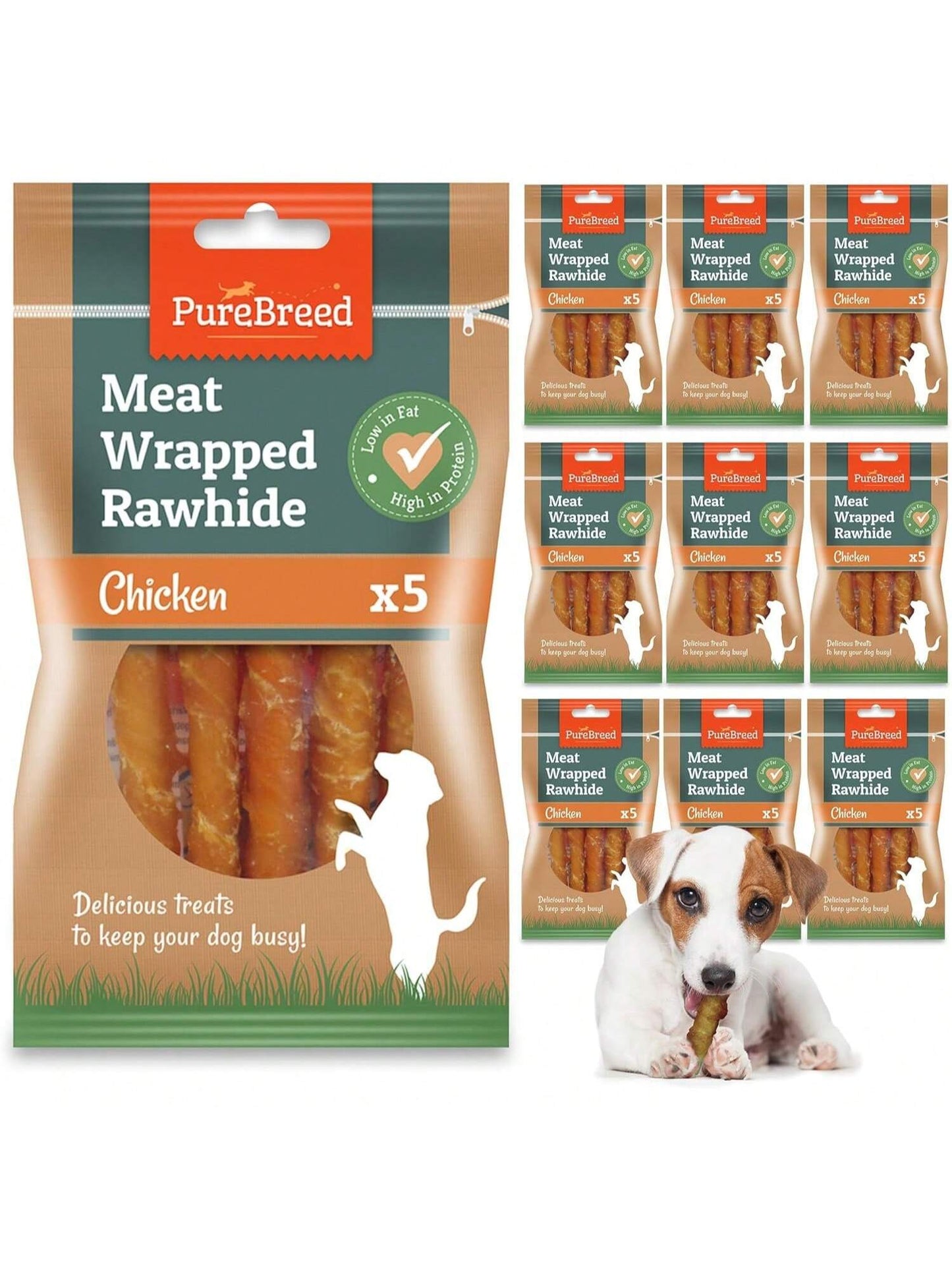 SOL 50pk Meaty Twist Wrap Delicious Dog Treats, Twist Rawhide Sticks In Savoury Chicken Flavour, Puppy Chews For Reward & Training, Low Fat, High Protein Dog Chew Sticks Convenient For Travel & Walks