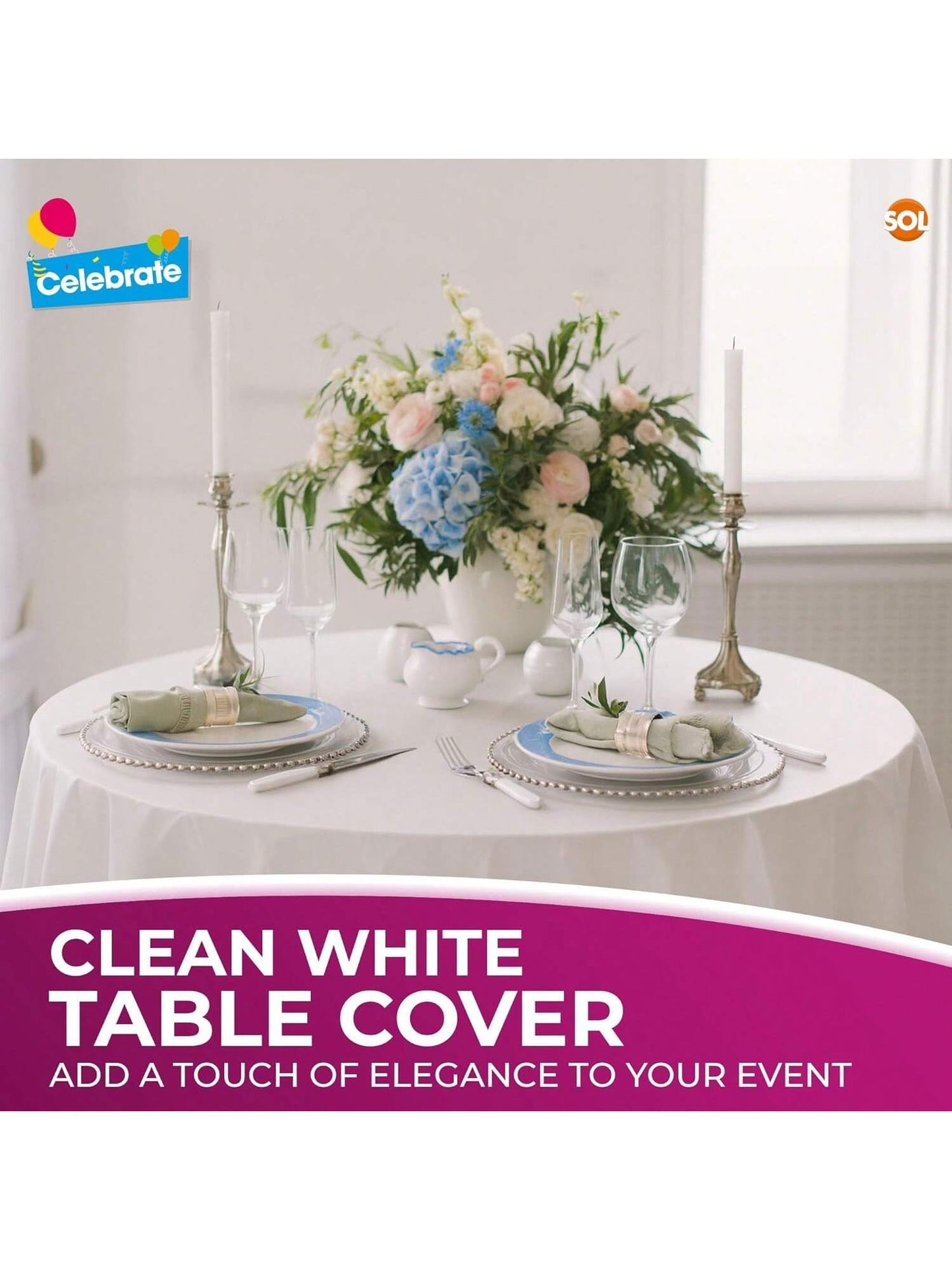 SOL 9pk White Round Table Cloth Disposable 140cm Party Tablecloths For Circular Table Cover - Durable Spill Protection - Perfect For Weddings, Buffets, Catering, Restaurants & Outdoor Events