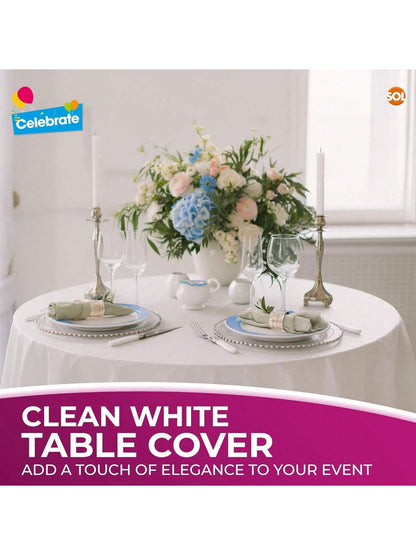 SOL 9pk White Round Table Cloth Disposable 140cm Party Tablecloths For Circular Table Cover - Durable Spill Protection - Perfect For Weddings, Buffets, Catering, Restaurants & Outdoor Events