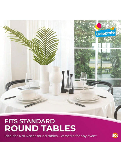 SOL 9pk White Round Table Cloth Disposable 140cm Party Tablecloths For Circular Table Cover - Durable Spill Protection - Perfect For Weddings, Buffets, Catering, Restaurants & Outdoor Events