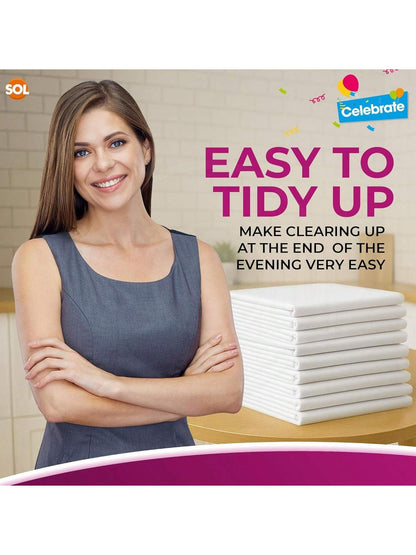 SOL 9pk White Round Table Cloth Disposable 140cm Party Tablecloths For Circular Table Cover - Durable Spill Protection - Perfect For Weddings, Buffets, Catering, Restaurants & Outdoor Events