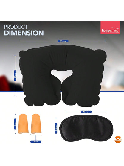 SOL 1pk Inflatable Neck Cushion - Travel Neck Pillow With Earplugs & Eyemask, Compact Inflatable Travel Pillow For Flights, Trains & Cars, Lightweight Travel Pillow Set For Comfort On The Go