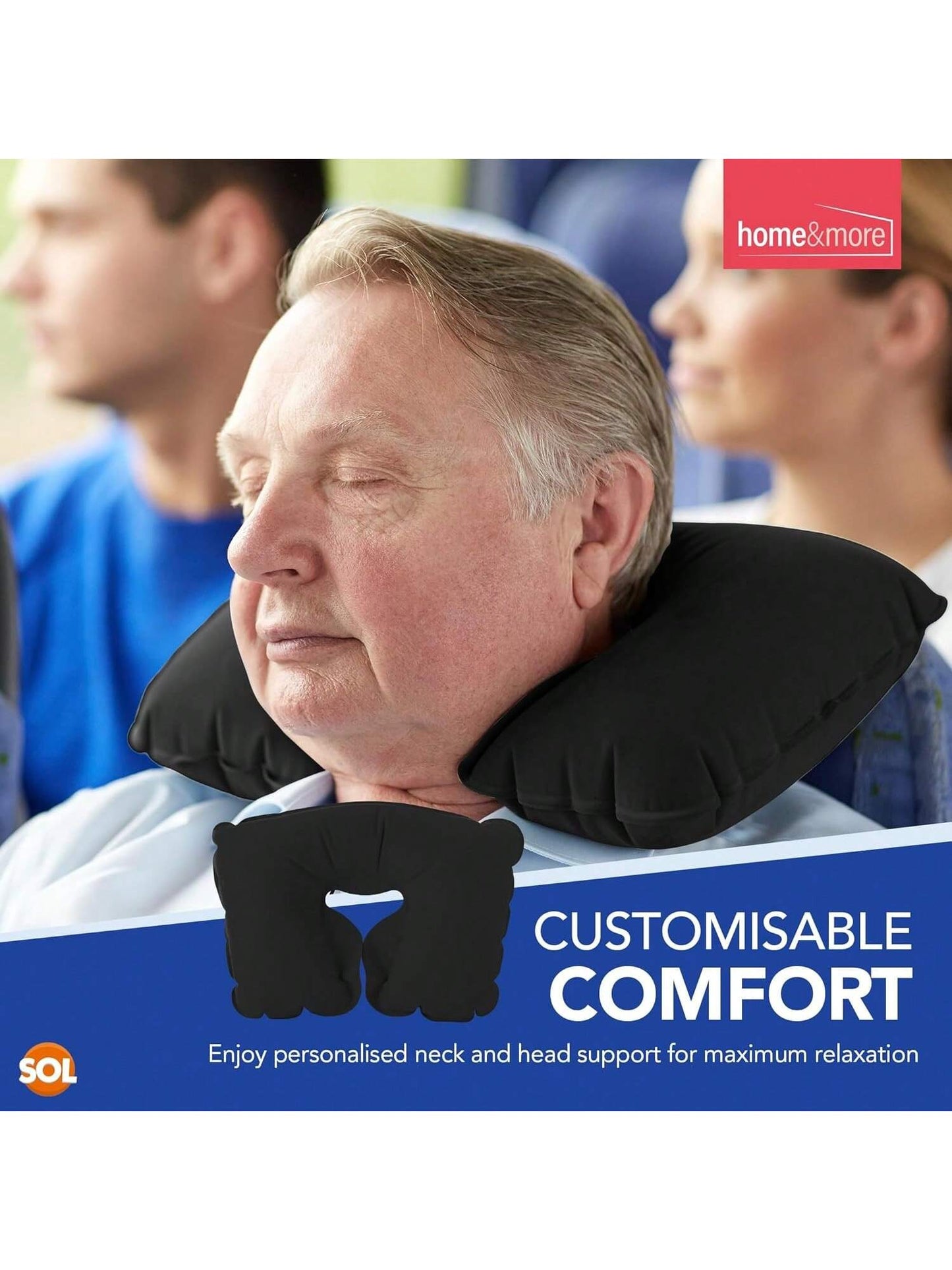 SOL 1pk Inflatable Neck Cushion - Travel Neck Pillow With Earplugs & Eyemask, Compact Inflatable Travel Pillow For Flights, Trains & Cars, Lightweight Travel Pillow Set For Comfort On The Go