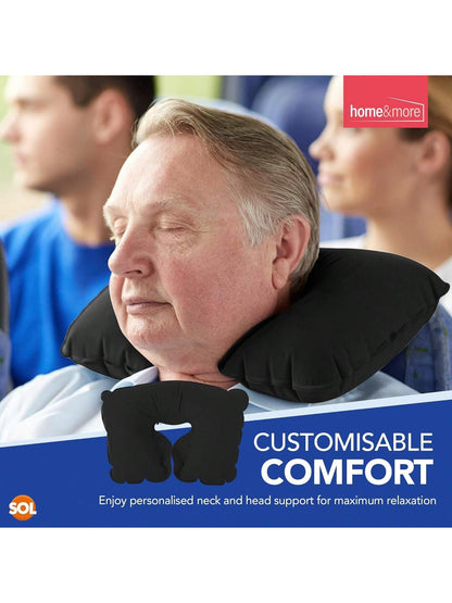 SOL 1pk Inflatable Neck Cushion - Travel Neck Pillow With Earplugs & Eyemask, Compact Inflatable Travel Pillow For Flights, Trains & Cars, Lightweight Travel Pillow Set For Comfort On The Go