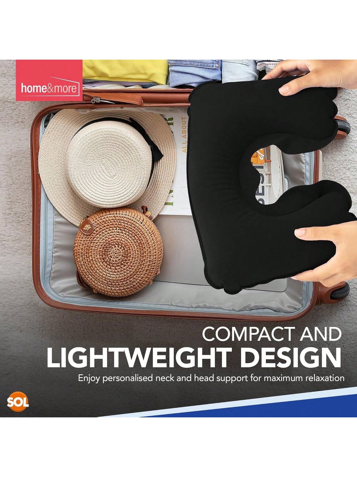 SOL 1pk Inflatable Neck Cushion - Travel Neck Pillow With Earplugs & Eyemask, Compact Inflatable Travel Pillow For Flights, Trains & Cars, Lightweight Travel Pillow Set For Comfort On The Go