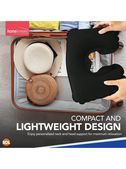 SOL 1pk Inflatable Neck Cushion - Travel Neck Pillow With Earplugs & Eyemask, Compact Inflatable Travel Pillow For Flights, Trains & Cars, Lightweight Travel Pillow Set For Comfort On The Go