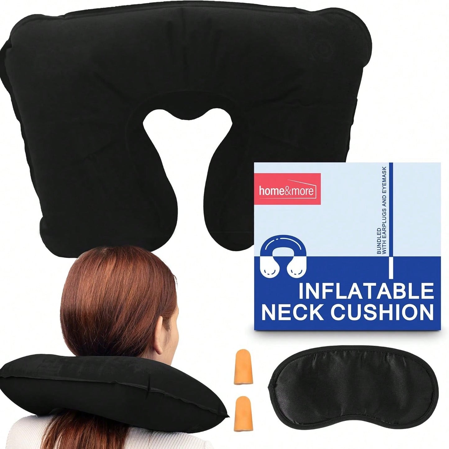 SOL 1pk Inflatable Neck Cushion - Travel Neck Pillow With Earplugs & Eyemask, Compact Inflatable Travel Pillow For Flights, Trains & Cars, Lightweight Travel Pillow Set For Comfort On The Go