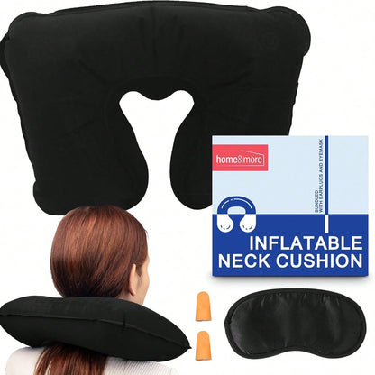 SOL 1pk Inflatable Neck Cushion - Travel Neck Pillow With Earplugs & Eyemask, Compact Inflatable Travel Pillow For Flights, Trains & Cars, Lightweight Travel Pillow Set For Comfort On The Go