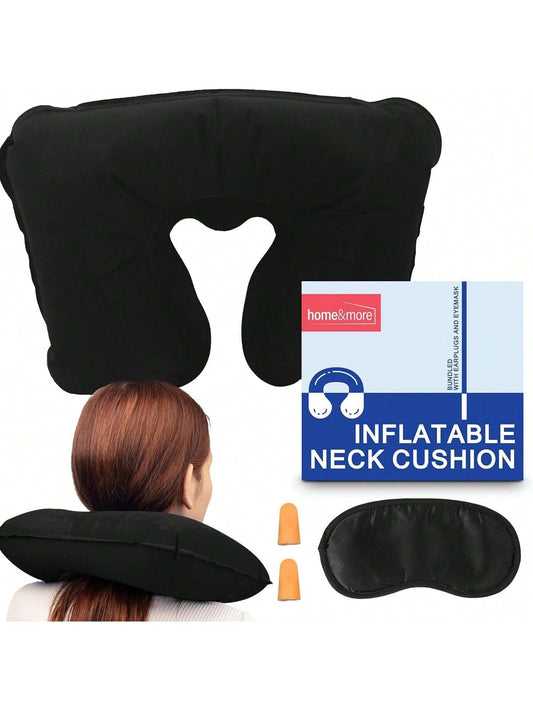 SOL 1pk Inflatable Neck Cushion - Travel Neck Pillow With Earplugs & Eyemask, Compact Inflatable Travel Pillow For Flights, Trains & Cars, Lightweight Travel Pillow Set For Comfort On The Go