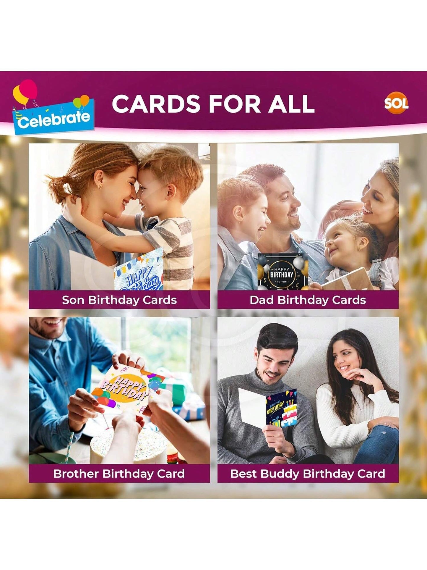 SOL 20pk Birthday Cards For Men Multipack & 20pcs Envelopes - 15x15cm Assorted Men Birthday Card - Thoughtful Messages, Durable, Elegant Designs, Perfect For Special Celebrations And Creating Memories