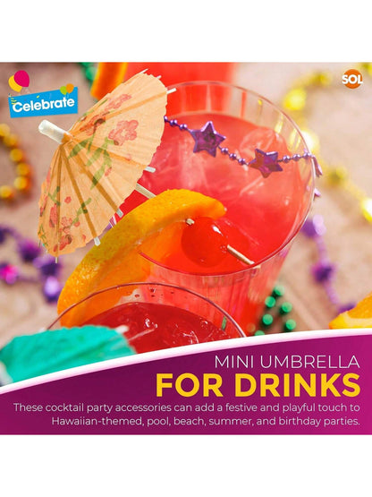 SOL 50pk Paper Cocktail Umbrellas - Assorted Colours For Drinks & Snacks - Durable Party Accessories For Hawaiian, Pool, Beach, Summer & Birthday Parties - Eye-Catching Designs For Drinks & Appetisers