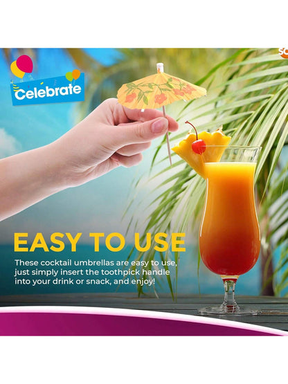 SOL 50pk Paper Cocktail Umbrellas - Assorted Colours For Drinks & Snacks - Durable Party Accessories For Hawaiian, Pool, Beach, Summer & Birthday Parties - Eye-Catching Designs For Drinks & Appetisers