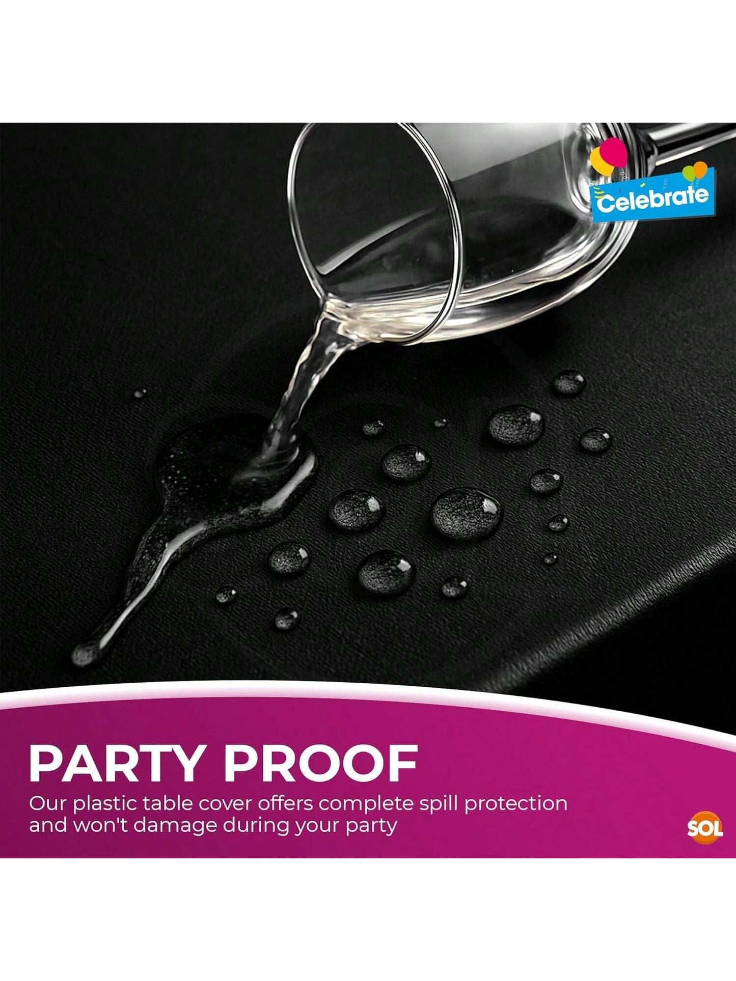 SOL 4pk Long Black Table Cloth Party 274x137cm Plastic Cover Tablecloth Disposable For Parties - Heavy Duty Spill Protection - Opaque Rectangular Design - Multipurpose For Weddings, Catering & Buffets
