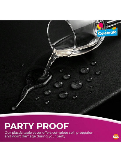 SOL 4pk Long Black Table Cloth Party 274x137cm Plastic Cover Tablecloth Disposable For Parties - Heavy Duty Spill Protection - Opaque Rectangular Design - Multipurpose For Weddings, Catering & Buffets