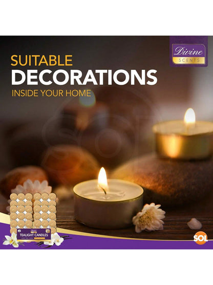 SOL 60pk Tea Light Candles Indulgent Vanilla – 3.5 Hour Burn Time, Scented Tea Lights Candles, Long-Lasting & Ideal Home Decor, Relaxation, Romantic Dinners, Weddings, Cosy Evenings & Special Occasion
