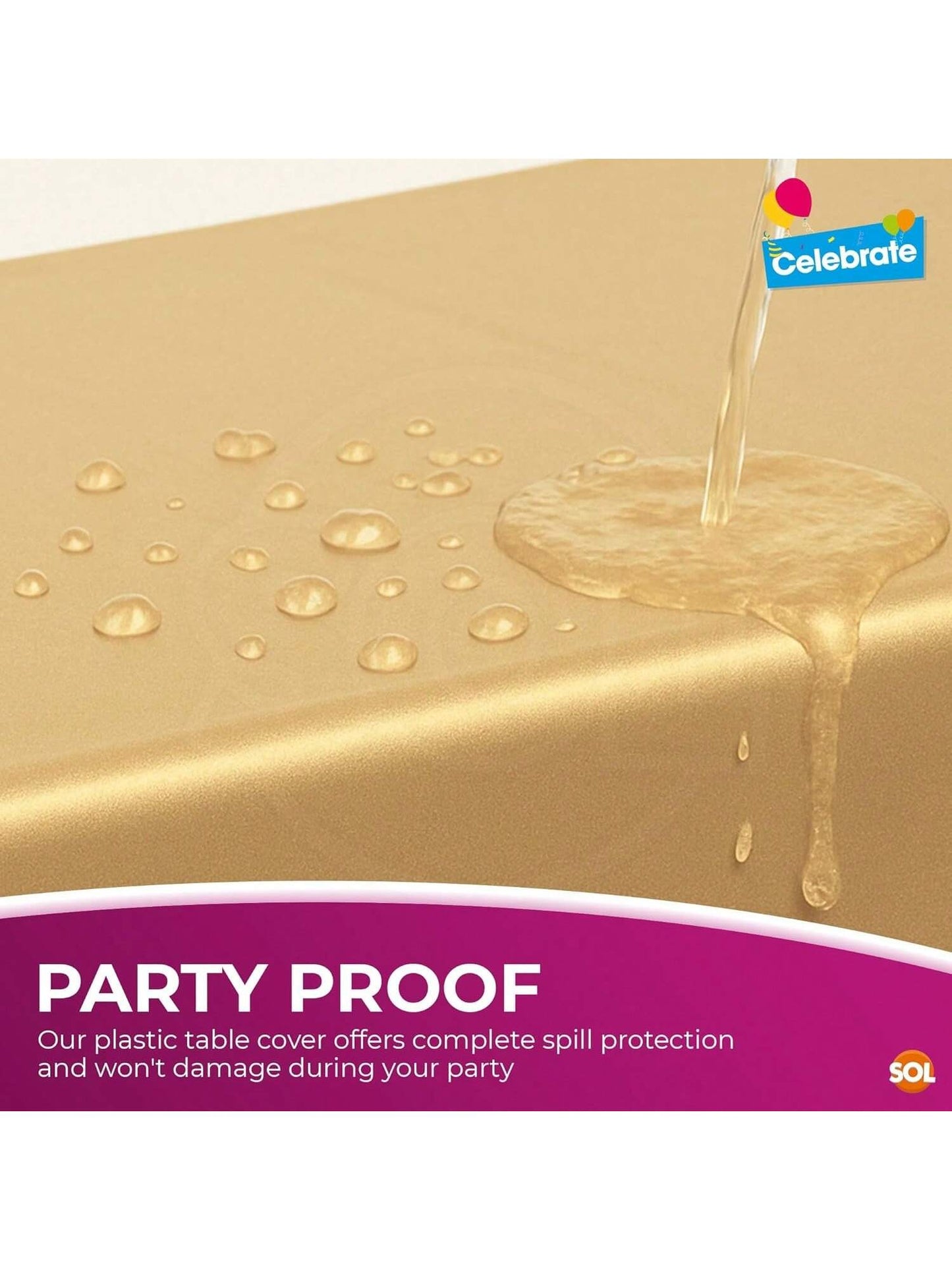 SOL 2pk Long Gold Table Cloth Party 274x137cm Plastic Cover Disposable Tablecloths For Parties - Spill Protection - Great For Weddings, Buffets, Catering, Restaurants, Outdoor Events & Celebrations