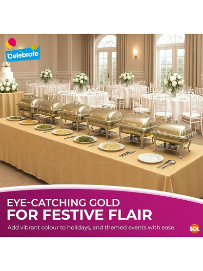 SOL 2pk Long Gold Table Cloth Party 274x137cm Plastic Cover Disposable Tablecloths For Parties - Spill Protection - Great For Weddings, Buffets, Catering, Restaurants, Outdoor Events & Celebrations
