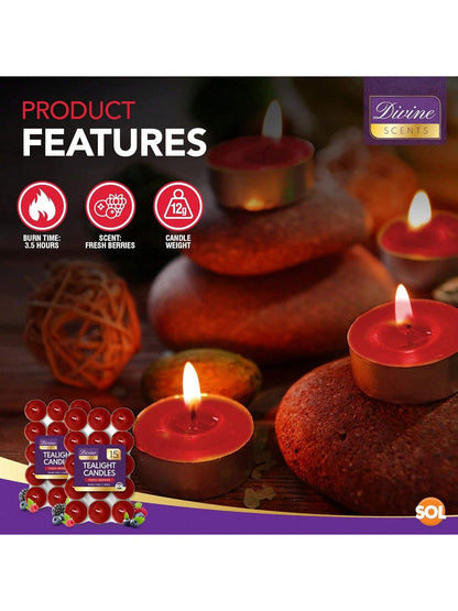SOL 30pk Tea Light Candles Fresh Berries – 3.5 Hour Burn Time, Scented Tea Lights, Long-Lasting And Ideal For Home, Relaxation, Romantic Dinners, Weddings, Festive Decor, Cosy Evenings