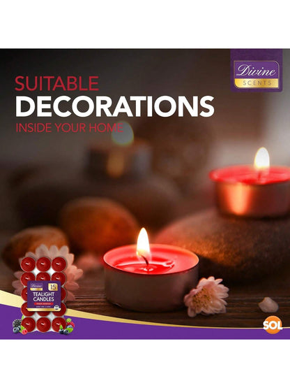 SOL 30pk Tea Light Candles Fresh Berries – 3.5 Hour Burn Time, Scented Tea Lights, Long-Lasting And Ideal For Home, Relaxation, Romantic Dinners, Weddings, Festive Decor, Cosy Evenings