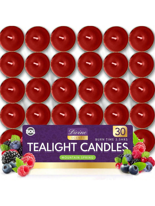 SOL 30pk Tea Light Candles Fresh Berries – 3.5 Hour Burn Time, Scented Tea Lights, Long-Lasting And Ideal For Home, Relaxation, Romantic Dinners, Weddings, Festive Decor, Cosy Evenings
