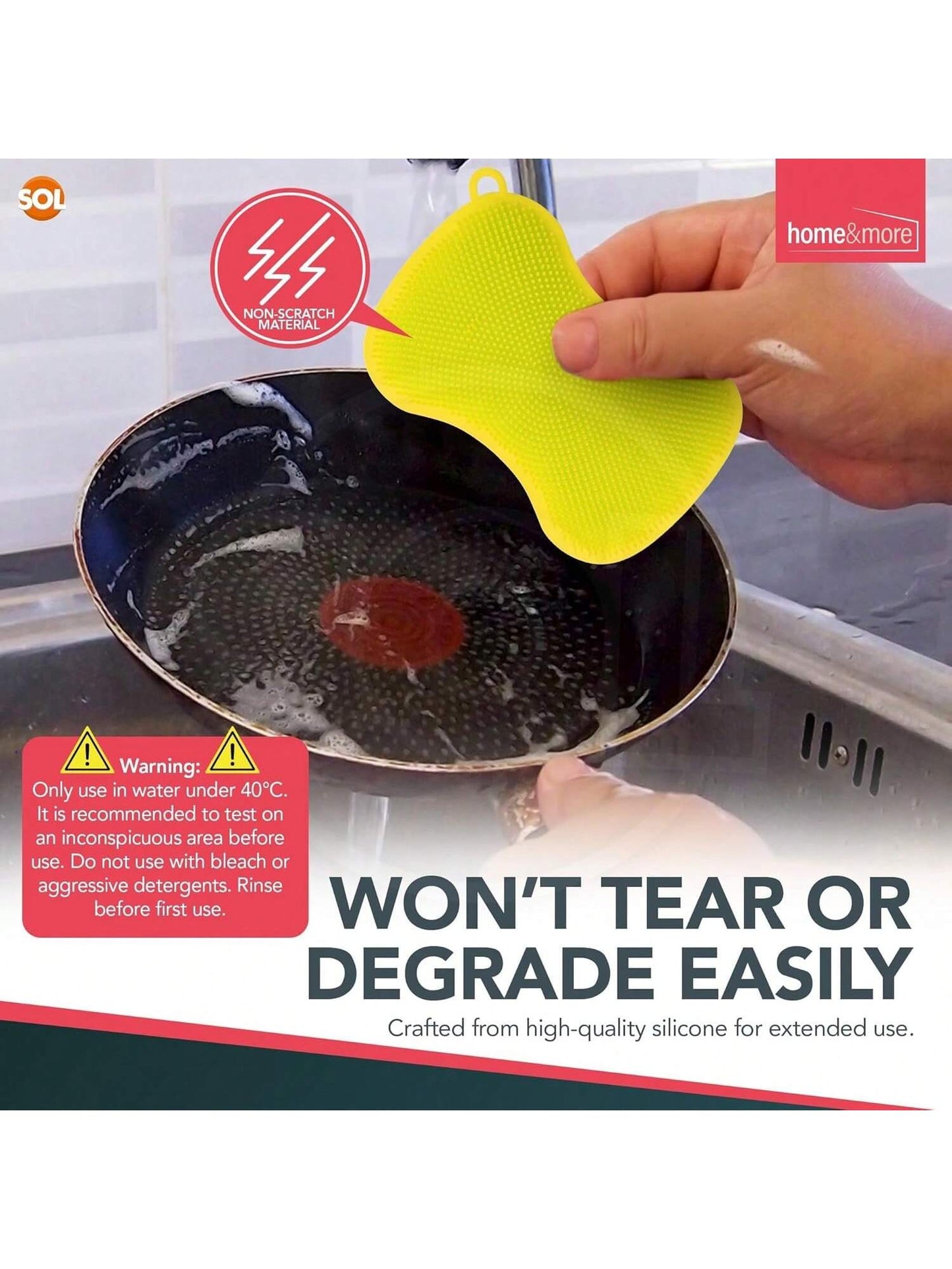 SOL 4 Pack Heavy Duty Silicone Washing Up Sponges – 7.8 X 12 Cm Reusable Non-Scratch Kitchen Sponge For Cleaning Pots, Pans And Dishes – Durable Quick-Drying Multipurpose Scrub In Vibrant Colours