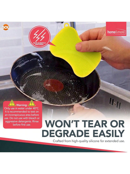 SOL 4 Pack Heavy Duty Silicone Washing Up Sponges – 7.8 X 12 Cm Reusable Non-Scratch Kitchen Sponge For Cleaning Pots, Pans And Dishes – Durable Quick-Drying Multipurpose Scrub In Vibrant Colours