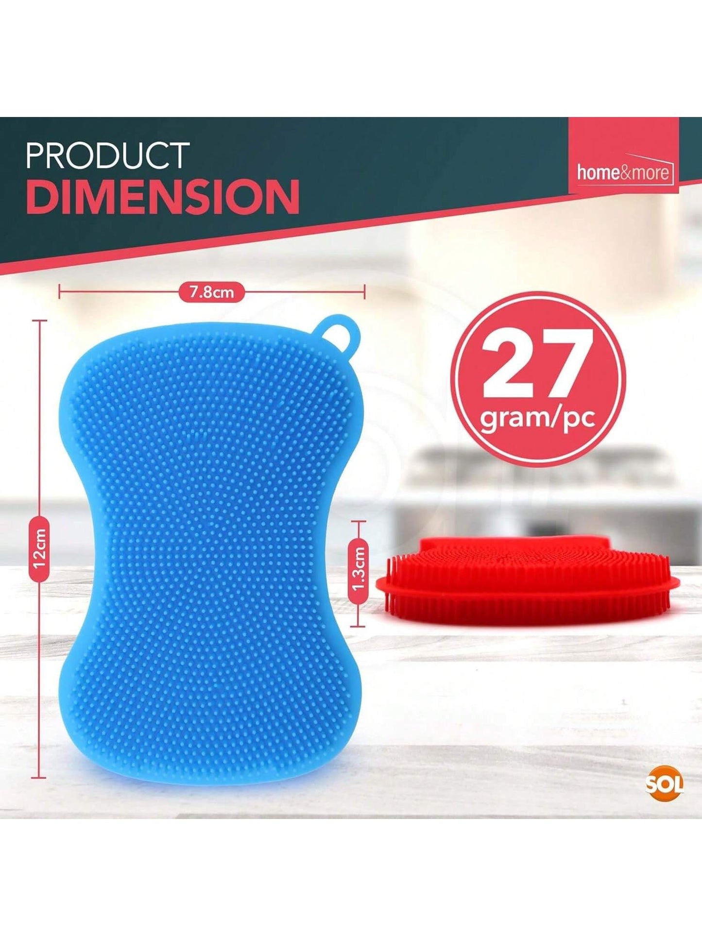 SOL 4 Pack Heavy Duty Silicone Washing Up Sponges – 7.8 X 12 Cm Reusable Non-Scratch Kitchen Sponge For Cleaning Pots, Pans And Dishes – Durable Quick-Drying Multipurpose Scrub In Vibrant Colours