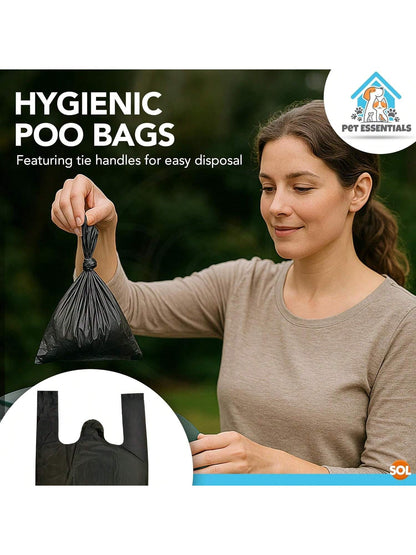 SOL 100pk Dog Poo Bags With Tie Handles - 31.5cm X 18.7cm Leak-Proof And Durable Dog Bags For Poop, Easy To Use And Carry, Perfect For Daily Walks, Travel, And Clean Waste Disposal