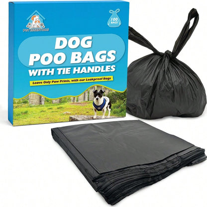 SOL 100pk Dog Poo Bags With Tie Handles - 31.5cm X 18.7cm Leak-Proof And Durable Dog Bags For Poop, Easy To Use And Carry, Perfect For Daily Walks, Travel, And Clean Waste Disposal