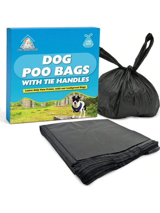 SOL 100pk Dog Poo Bags With Tie Handles - 31.5cm X 18.7cm Leak-Proof And Durable Dog Bags For Poop, Easy To Use And Carry, Perfect For Daily Walks, Travel, And Clean Waste Disposal