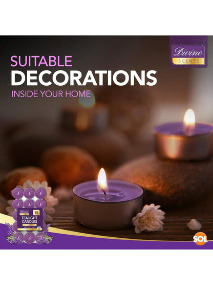 SOL 15pk Tea Light Candles Wild Lavenders – 3.5 Hour Burn Time, Scented Tea Lights Candles, Long-Lasting And Ideal Home Decor, Relaxation, Romantic Dinners, Weddings, Cosy Evenings & Special Occasion