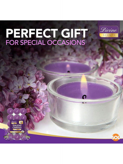 SOL 15pk Tea Light Candles Wild Lavenders – 3.5 Hour Burn Time, Scented Tea Lights Candles, Long-Lasting And Ideal Home Decor, Relaxation, Romantic Dinners, Weddings, Cosy Evenings & Special Occasion