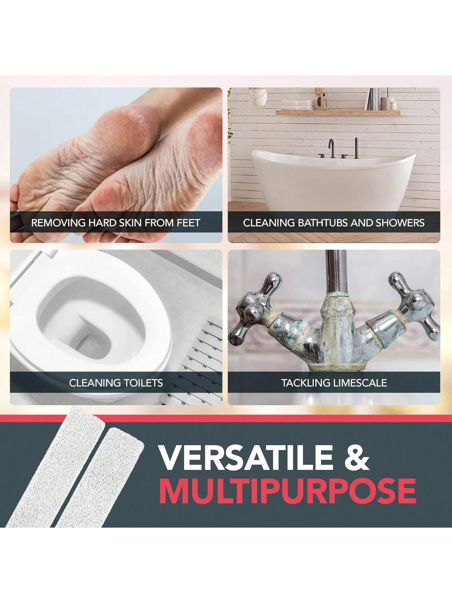 [2 Pack] SOL Pumice Stone For Toilet, 23.5cm Toilet Pumice Cleaning Stone With Handle For Easy Reach, Removes Hard Water Stains, Limescale & Rust From Toilet, Bathroom, Porcelain & Ceramic