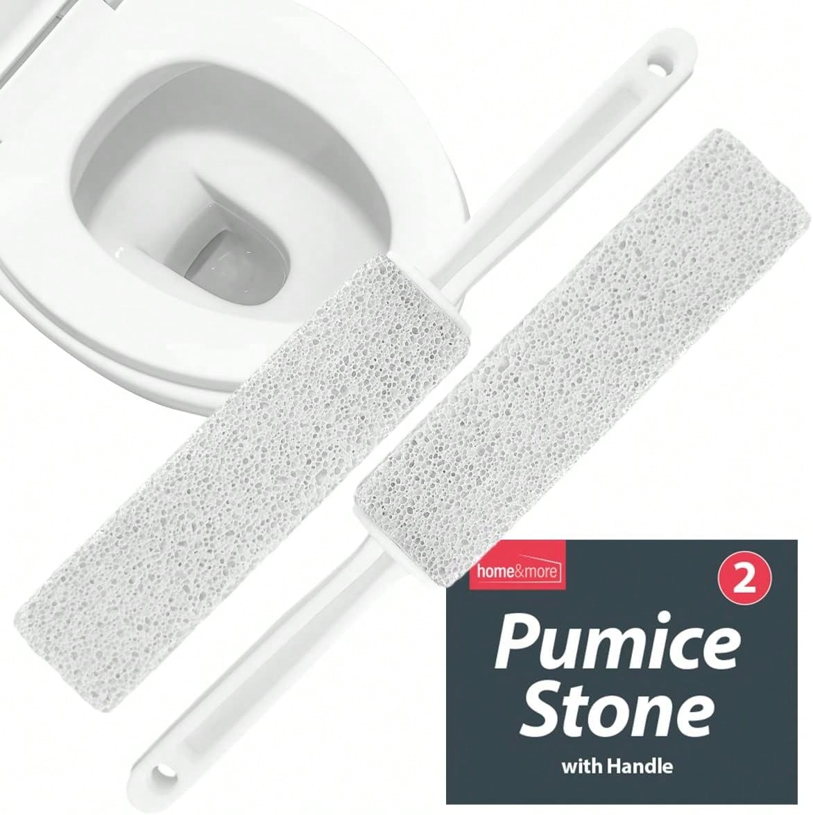 [2 Pack] SOL Pumice Stone For Toilet, 23.5cm Toilet Pumice Cleaning Stone With Handle For Easy Reach, Removes Hard Water Stains, Limescale & Rust From Toilet, Bathroom, Porcelain & Ceramic