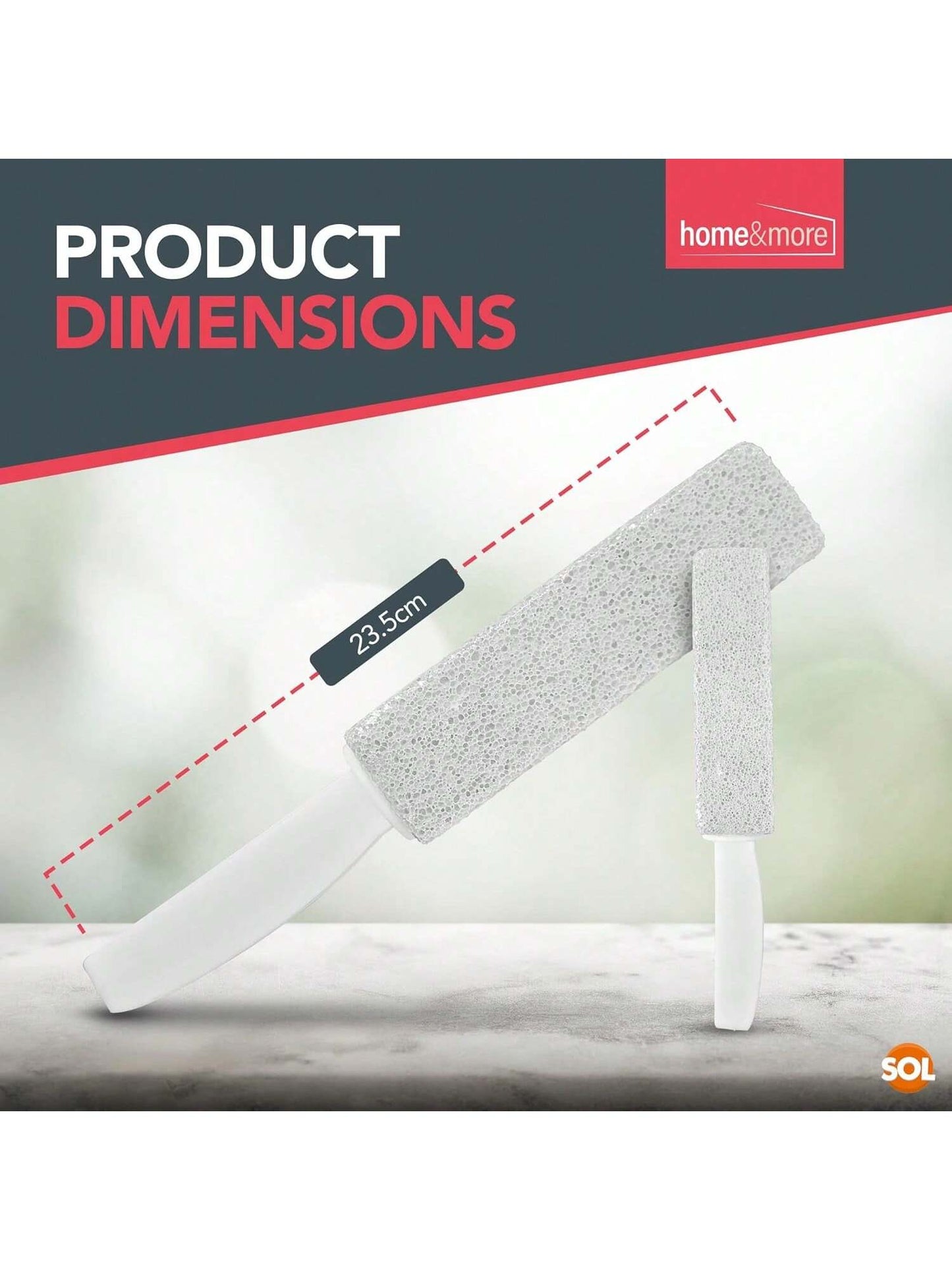 [2 Pack] SOL Pumice Stone For Toilet, 23.5cm Toilet Pumice Cleaning Stone With Handle For Easy Reach, Removes Hard Water Stains, Limescale & Rust From Toilet, Bathroom, Porcelain & Ceramic
