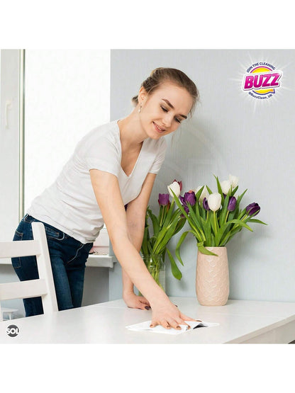 Buzz 220pk Anti-Bac Multisurface Wipes, 18cm X 19cm Rhubarb Scented Cleaning Wipes For Kitchen, Home & Office Surfaces, Multi-Purpose Surface Cleaner, Streak-Free, Quick-Drying, Remove Grease & Dirt
