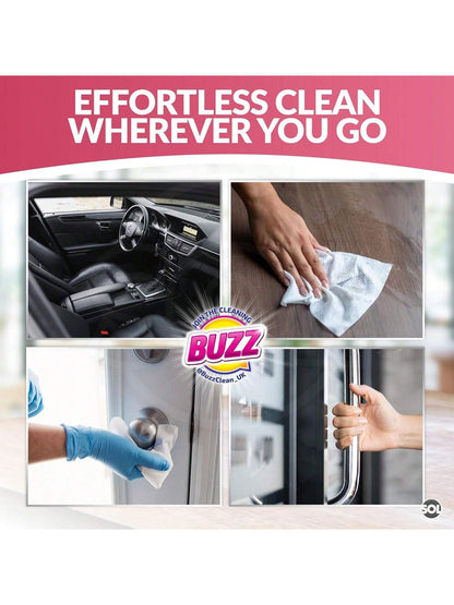 Buzz 220pk Anti-Bac Multisurface Wipes, 18cm X 19cm Rhubarb Scented Cleaning Wipes For Kitchen, Home & Office Surfaces, Multi-Purpose Surface Cleaner, Streak-Free, Quick-Drying, Remove Grease & Dirt
