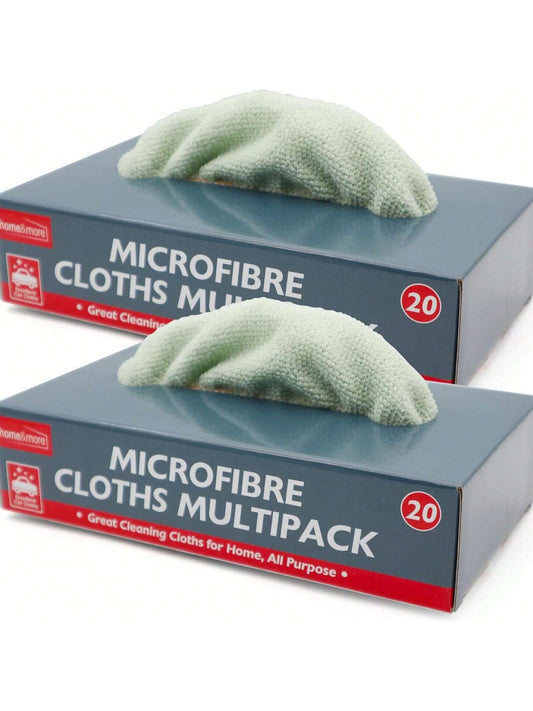 SOL 40pk Microfibre Cloths In Dispensers For Tidy Storage, Multipurpose Cleaning Cloths For Home, Kitchen & Car, Reusable, Absorbent, Streak-Free Cleaning Polishing Windows Surfaces (2 X 20pk)