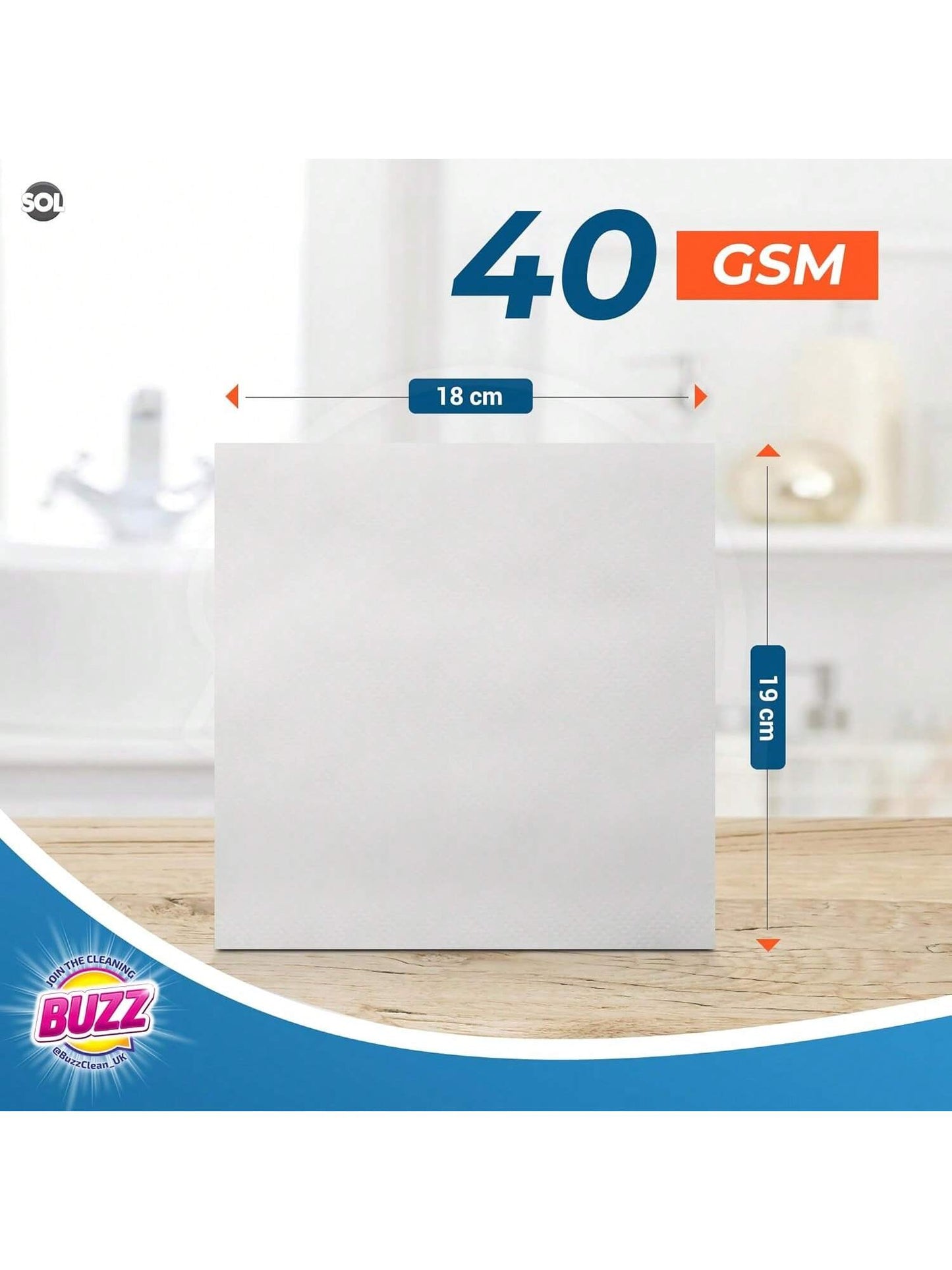 Buzz 220pk Bathroom Anti-Bac Wipes ,Ocean Scents Antibacterial Toilet Cleaning Sheets, Ultra-Strong Large Multi-Surface Cloths For Floors, Desk, Kitchen, Soap Scum Remover