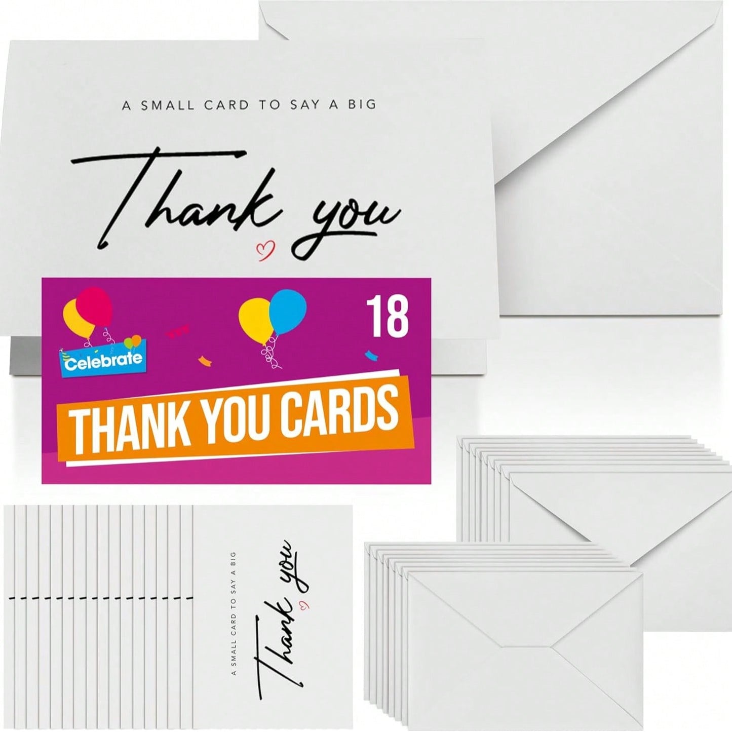 SOL 18pc Thank You Cards Multipack With Envelopes - Premium 250 GSM White Cardstock - A6 Small Size, Blank Inside. Bulk Pack For Wedding, Business, Greeting, Bridesmaid, Easter, Teacher Appreciation.