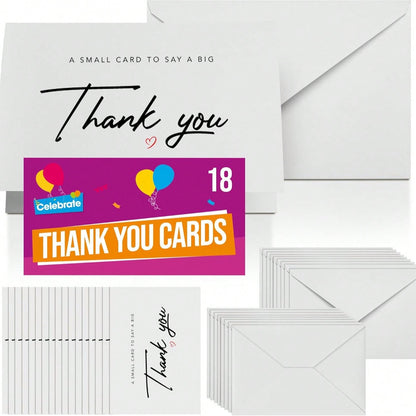 SOL 18pc Thank You Cards Multipack With Envelopes - Premium 250 GSM White Cardstock - A6 Small Size, Blank Inside. Bulk Pack For Wedding, Business, Greeting, Bridesmaid, Easter, Teacher Appreciation.
