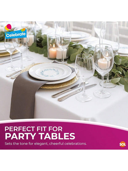 SOL 4pk Long White Table Cloth Party 274x137cm Plastic Cover Disposable Tablecloths For Parties - Heavy Duty Spill Protection - Opaque Design For Weddings, Buffets, Catering, Outdoor & Theme Events
