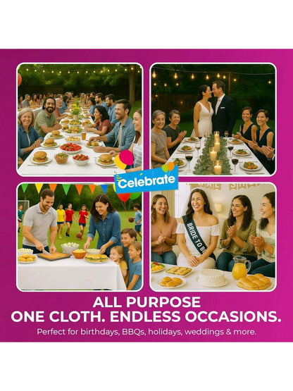 SOL 4pk Long White Table Cloth Party 274x137cm Plastic Cover Disposable Tablecloths For Parties - Heavy Duty Spill Protection - Opaque Design For Weddings, Buffets, Catering, Outdoor & Theme Events