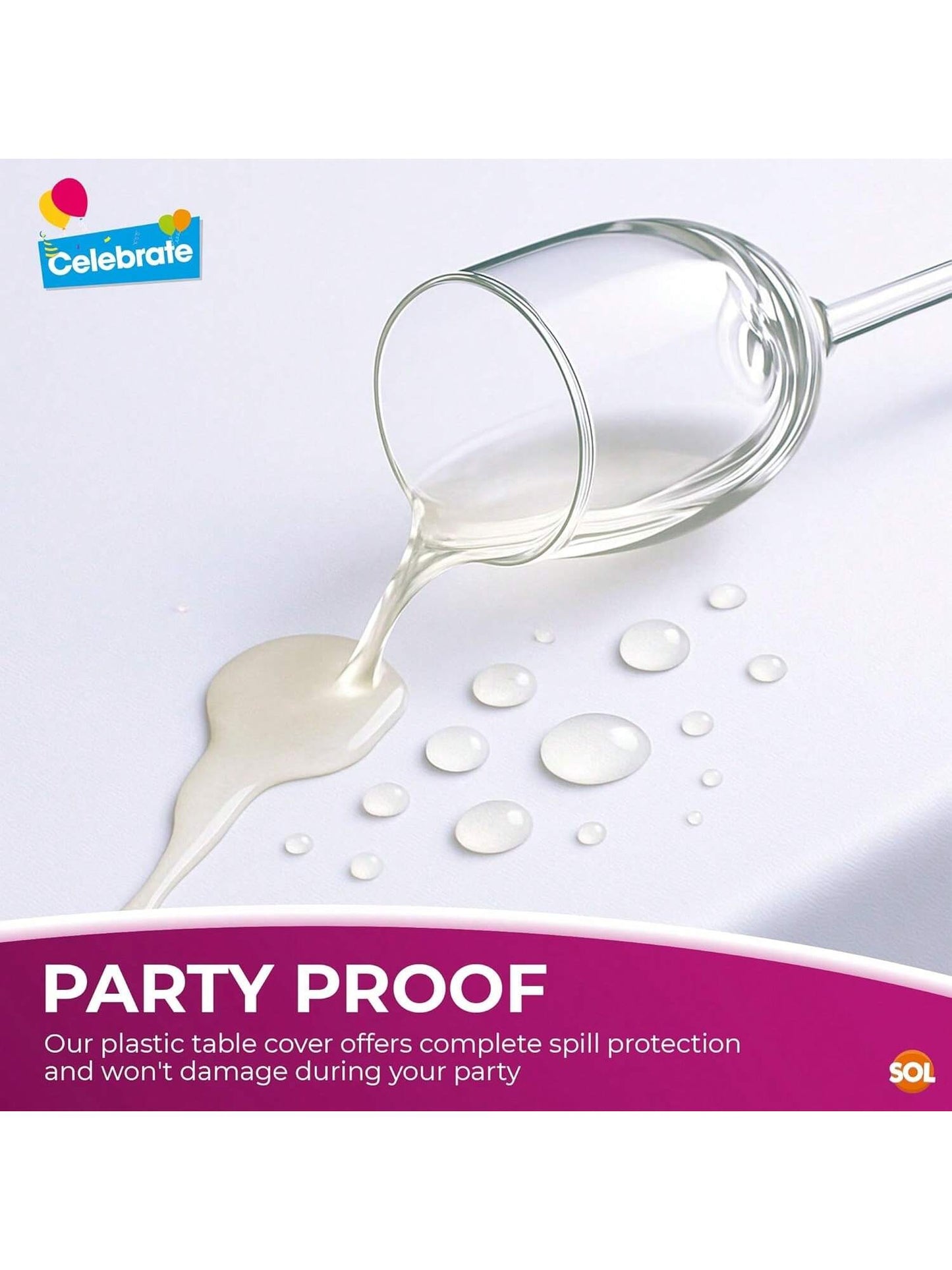 SOL 4pk Long White Table Cloth Party 274x137cm Plastic Cover Disposable Tablecloths For Parties - Heavy Duty Spill Protection - Opaque Design For Weddings, Buffets, Catering, Outdoor & Theme Events