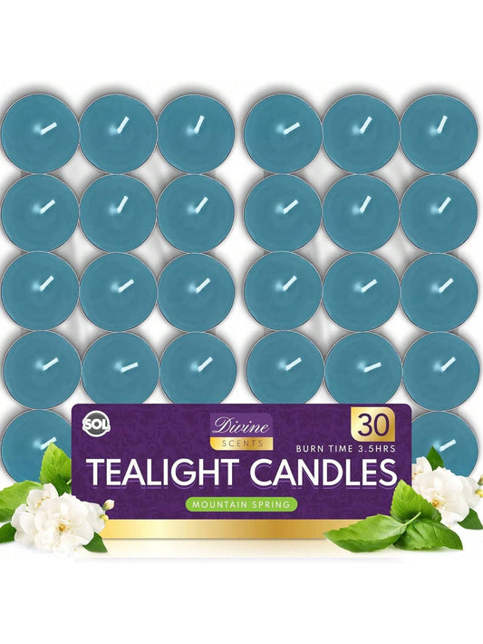 SOL 30pk Tea Light Candles Mountain Spring – 3.5 Hour Burn Time, Scented Tea Lights With A Refreshing Fragrance - Ideal For Home, Relaxation, Romantic Dinners, Weddings, Festive Decor, Cosy Evenings